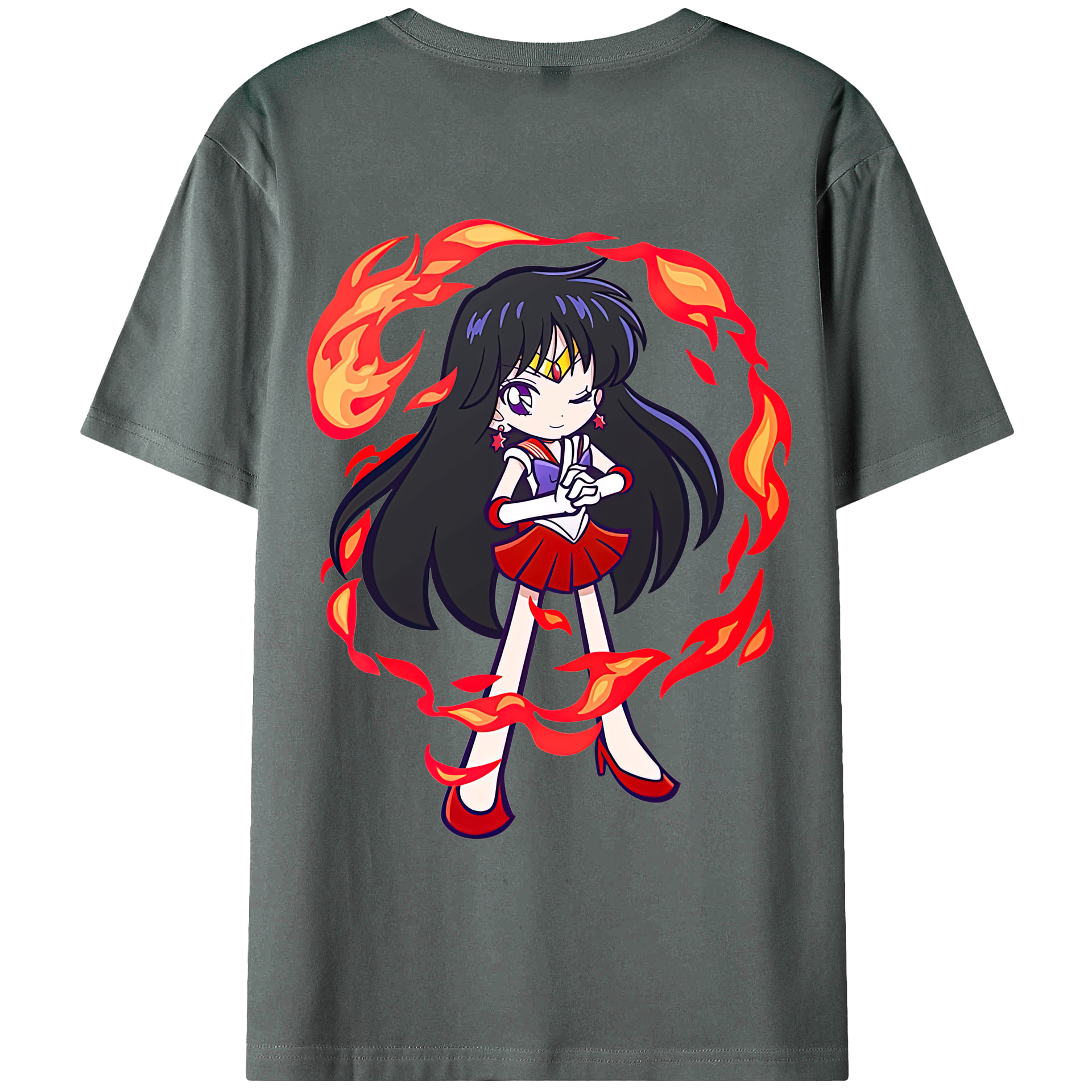 （画像用） 美少女戦士セーラームーン 火野レイ ひの レイ Sailor Moon Hino Rei （セーラーマーズ,Sailor Mars） 綿100％ メンズ半袖Tシャツ（バックプリント） 通気性